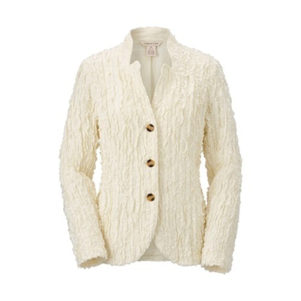 Sundance Blazer Jacket Women 14 White Textured Ruffle Cotton Button Front Lined